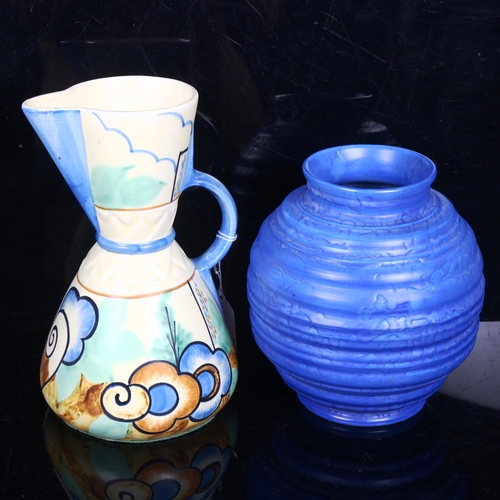 Art Deco Roskyl pottery jug, 22.5cm, and a Carlton Ware vase Barnebys