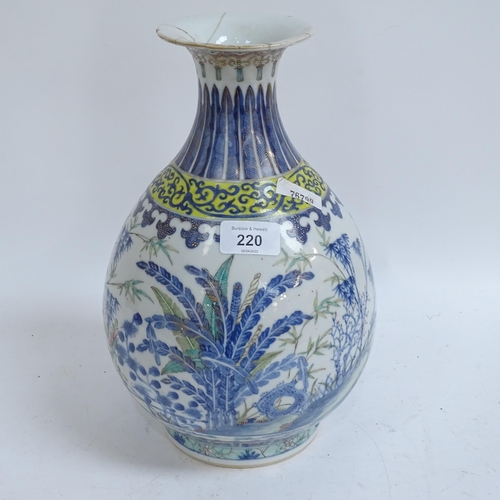 220 - A Chinese Doucai porcelain vase, Yuhu Chun Ping, underglaze blue and green with gilded and enamelled... 