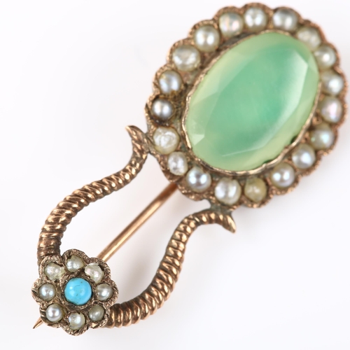 109 - A Victorian gem set Halley's Comet brooch, unmarked gold closed-back settings with chrysoprase turqu... 
