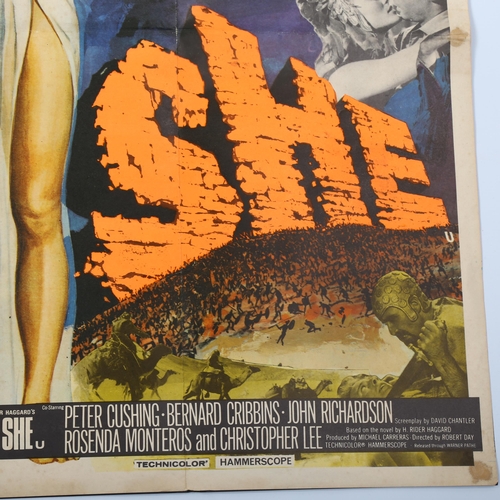 1000 - One Million Years B.C./She (1966) British Quad Double Bill film poster, artwork by Tom Chantrell, Ha... 