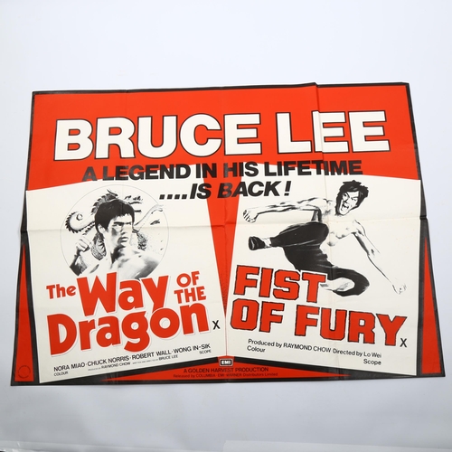 1002 - Bruce Lee double bill British Quad film poster, 1970s' release The Way of the Dragon/ Fist of Fury, ... 