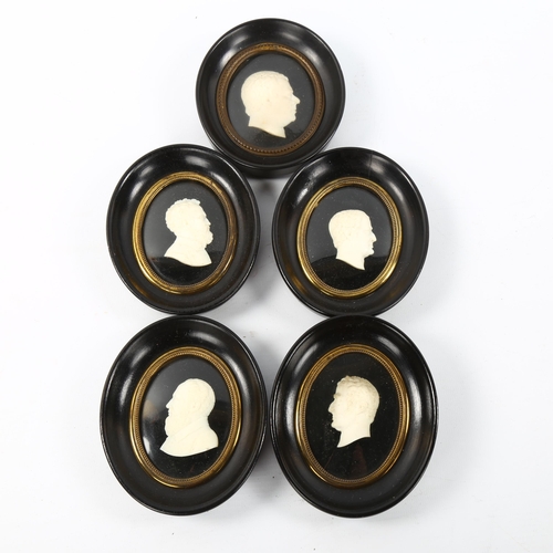 1049 - A set of 5 x 19th century Tassie style carved ivory cameo profile portraits, including Duke of Welli... 