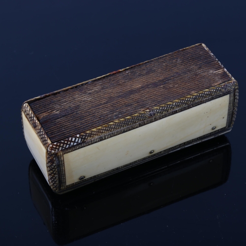 1051 - A 19th century Bavarian staghorn and ivory box, with relief carved stag design lid, length 10cm