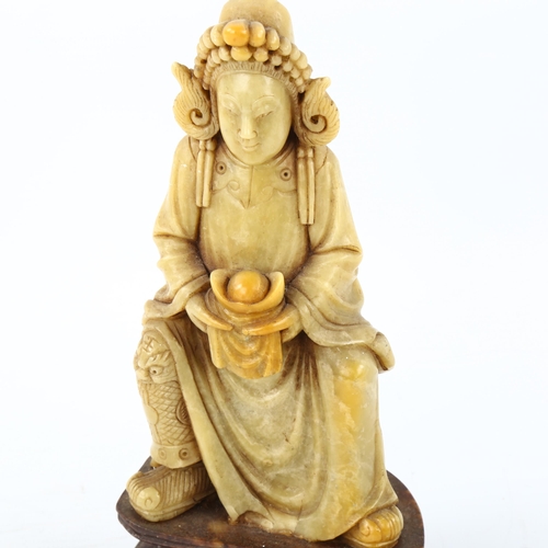 1035A - A Chinese carved soapstone seated figure, on soapstone base, height 20cm - BBC Antiques Road Trip