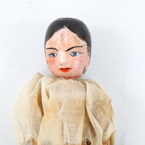 1045A - A Folk Art carved and painted wood jointed peg doll, length 25cm - BBC Antiques Road Trip