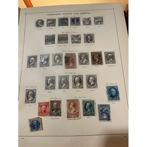 1034 - Schaubeks Briefmarken stamp album, half leather-bound, containing world postage stamps