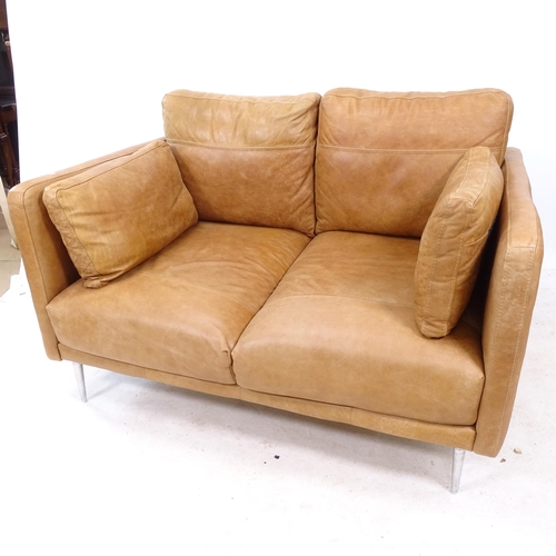 2321 - A contemporary leather 2-seater sofa, on chromed legs, L130cm, H90cm, D105cm, seat length 110cm, hei... 
