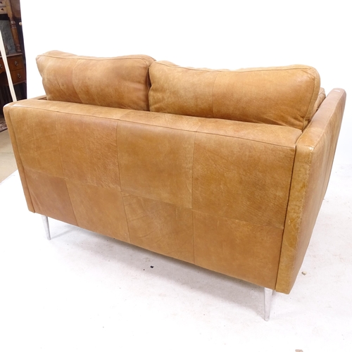2321 - A contemporary leather 2-seater sofa, on chromed legs, L130cm, H90cm, D105cm, seat length 110cm, hei... 