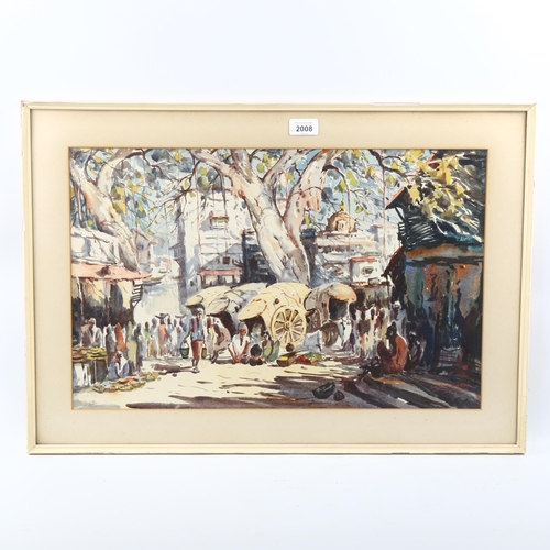 2008 - R Guvindarai, watercolour, Indian street scene, signed, 35cm x 55cm, framed