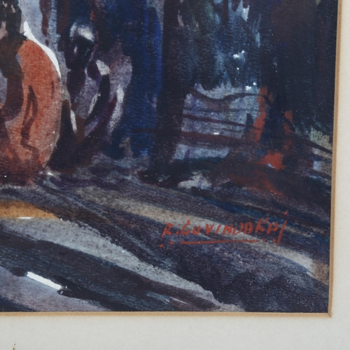 2008 - R Guvindarai, watercolour, Indian street scene, signed, 35cm x 55cm, framed