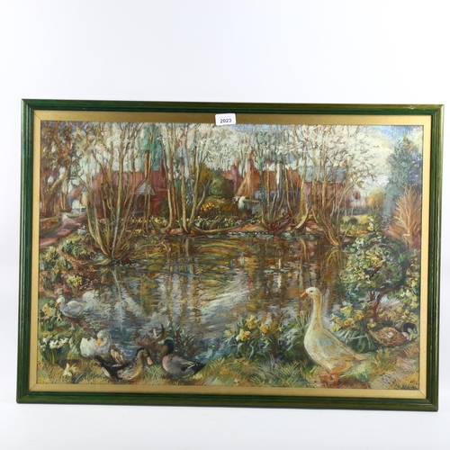 2023 - Susan Kemp, coloured pastels, the pond, 50cm x 73cm, framed