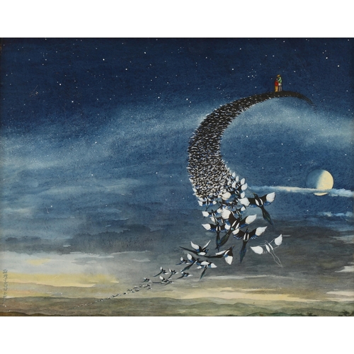 2028 - G H Jenner, mixed media, surrealist composition, 34cm x 43cm, framed