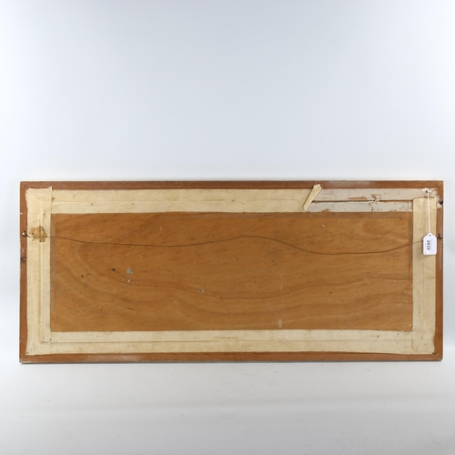 2032 - George Deakins, oil on board, beach scene, signed, 29cm x 83cm, framed