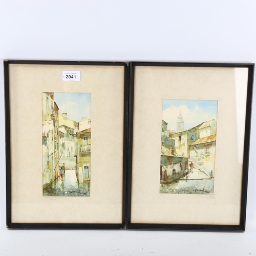 2041 - Pair of early 20th century watercolours, street scenes in Lisbon Portugal, indistinctly signed, 22cm... 