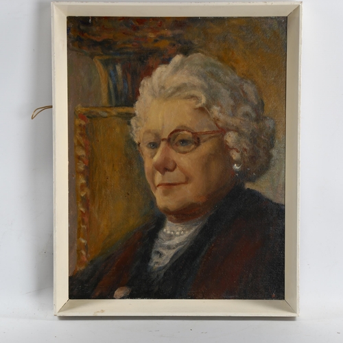 2043 - Ronald Ossory Dunlop (1894 - 1973), oil on board, portrait of Mrs Ernest Gatrell, unsigned, inscribe... 