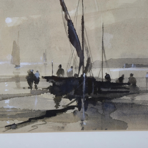 2045 - Alan Wickham, watercolour, Newhaven beach scene, 16cm x 23cm, framed