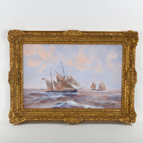 2047 - 20th century oil on board, marine scene, unsigned, 30cm x 44cm, framed