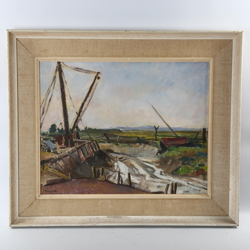 2050 - Muriel W Lyle, oil on canvas, marshes Rye, signed, 40cm x 50cm, framedq