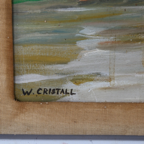 2052 - Walter Cristall, oil on panel, bomb crater, signed and inscribed verso, 33cm x 40cm, framed