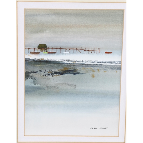 2054 - Colin Kent, watercolour, evening jetty, signed, 22cm x 16cm, framed