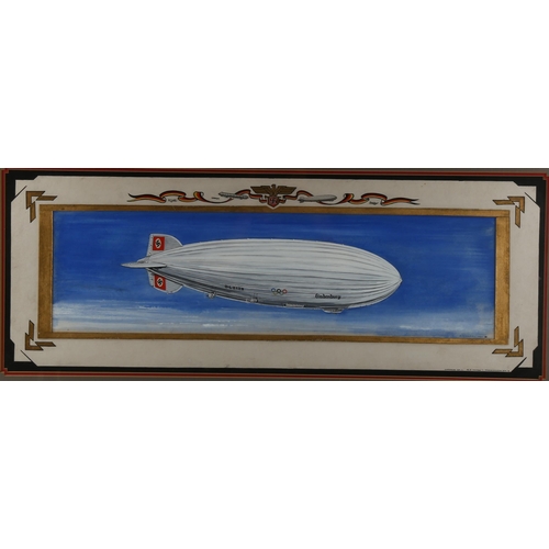 2039 - M Hassel, watercolour/gouache, the airship Hindenburg, painted in Olympic livery, signed and dated 1... 