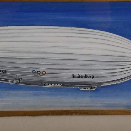 2039 - M Hassel, watercolour/gouache, the airship Hindenburg, painted in Olympic livery, signed and dated 1... 