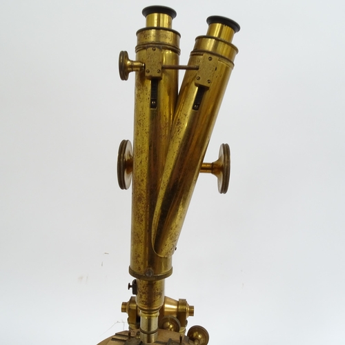 75 - A large 19th century lacquered brass binocular compound microscope, by R & J Beck Ltd of London, no.... 