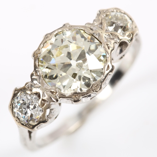106 - A fine 3-stone diamond ring, principal old cut diamond approx 2.08ct, colour approx L/M, clarity app... 