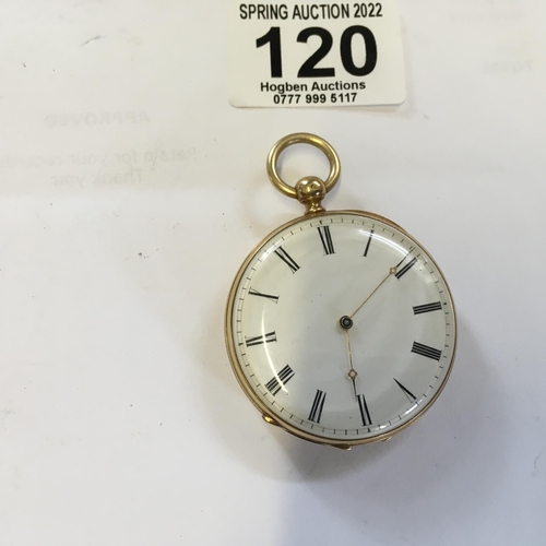 120 - French 18 carat GOLD pocket watch Cylinder movement marked 22245, total weight 64 grams, working ord... 