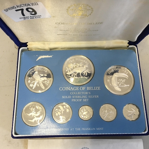 79 - Coins of Belize, a solid silver proof set 1975 coins, 8 items in original collectors box, sterling s... 