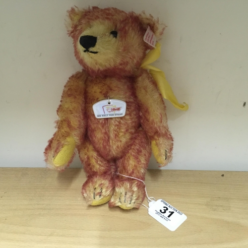 31 - Steiff Teddy Bear ear pin and original label, Rainbow Bear, 9