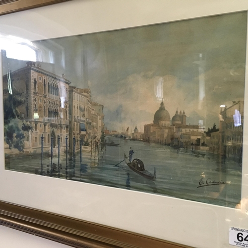64 - Framed  and glazed  watercolour panoramic scene of the Grand Canal Venice signed Cadarino? 12