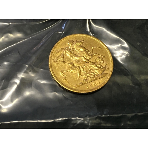 101 - GOLD Victorian period Full Sovereign, Young Queen Victoria Head, London Mint crisp condition 1884