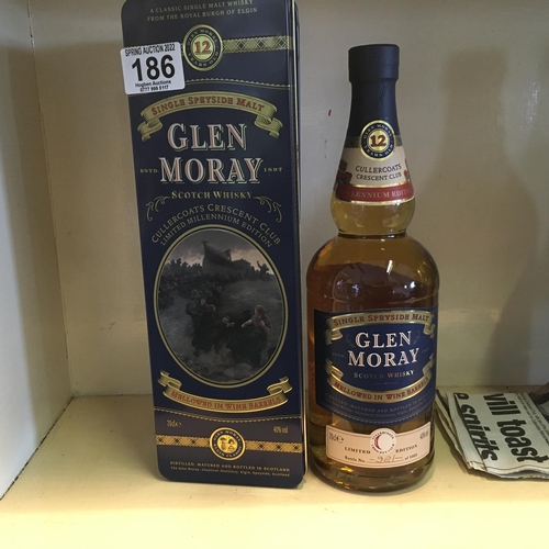 186 - Single bottle of Glen Moray, Cullercoats Crescent Club, Millennium Edition bottle No:921 of 5,000