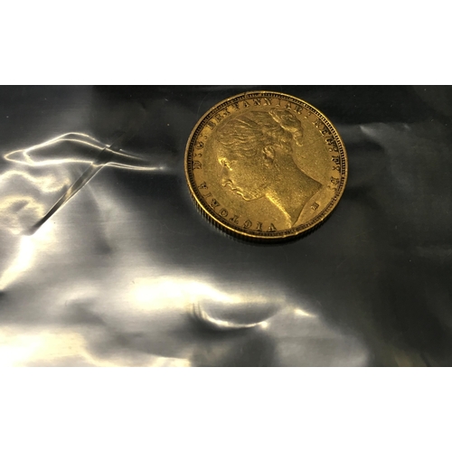 83 - GOLD Victorian period Full Sovereign 1885, Melbourne Mint, Young Victoria head, crisp condition