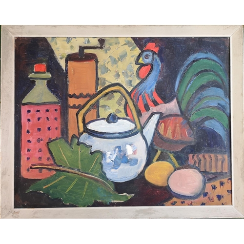 211 - Angela Stones (1914-1995) 'Still Life in The Kitchen' Abstract Acrylic on Board. 50 x 39cm. 
Studied... 
