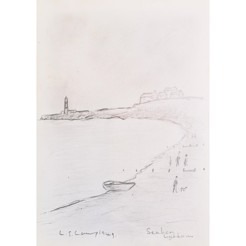 281 - After Laurence Stephen Lowry 1887 -1976, Mounted Pencil Sketch Seaham Lighthouses
