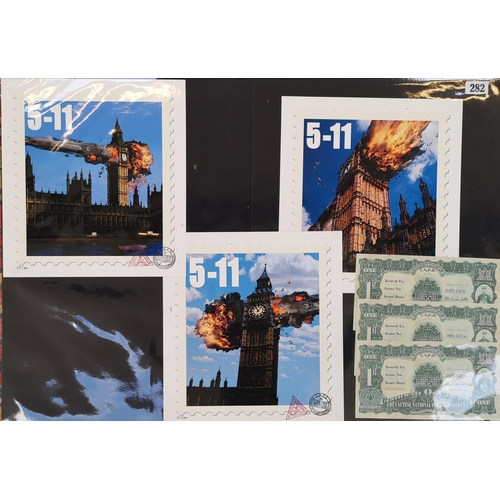 282 - 'Stamps of Mass Destruction' by James Cauty Set of 3 Giclee print Limited edition with Certificates ... 