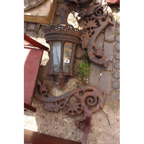 10 - Cast Iron Antique Lantern Light fitting with Foliate Bracket