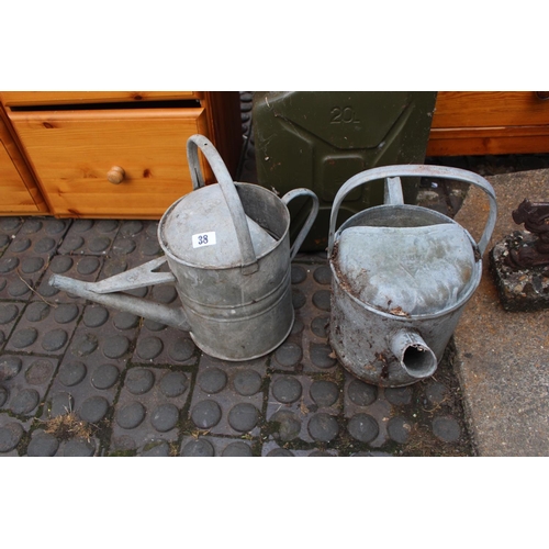 38 - 2 Vintage Galvanised Watering Cans