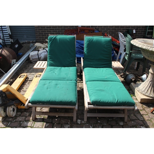 8 - Teak Garden Sun Bed with adjustable back and foot and a integral table