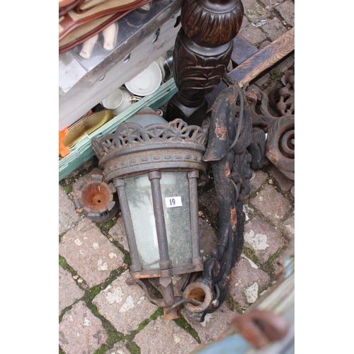 19 - Cast Iron Antique Lantern Light fitting with Foliate Bracket