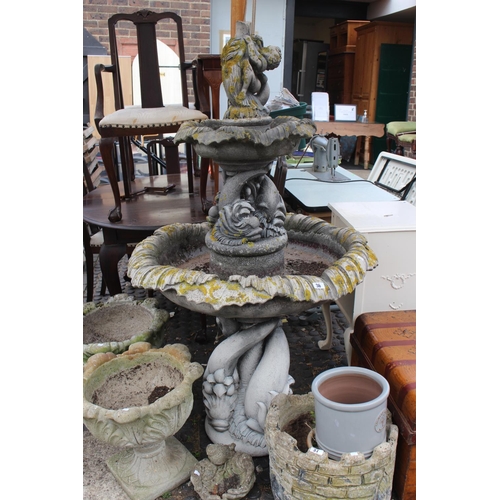 36 - Impressive Concrete 2 Tier water feature with Dolphin and Cherub decoration (5ft approx. Height)