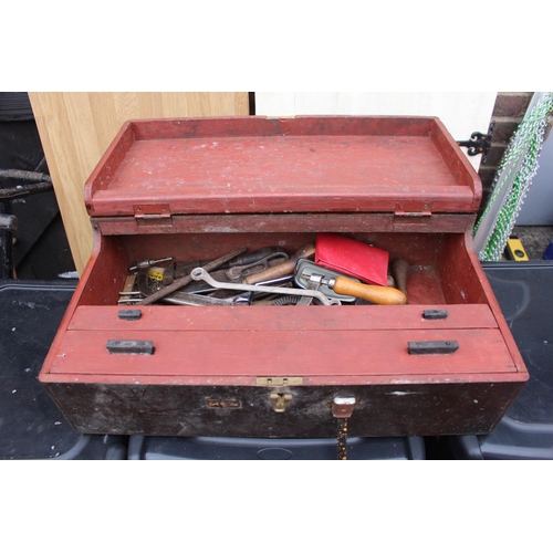 46 - Vintage Wooden tool chest with contents