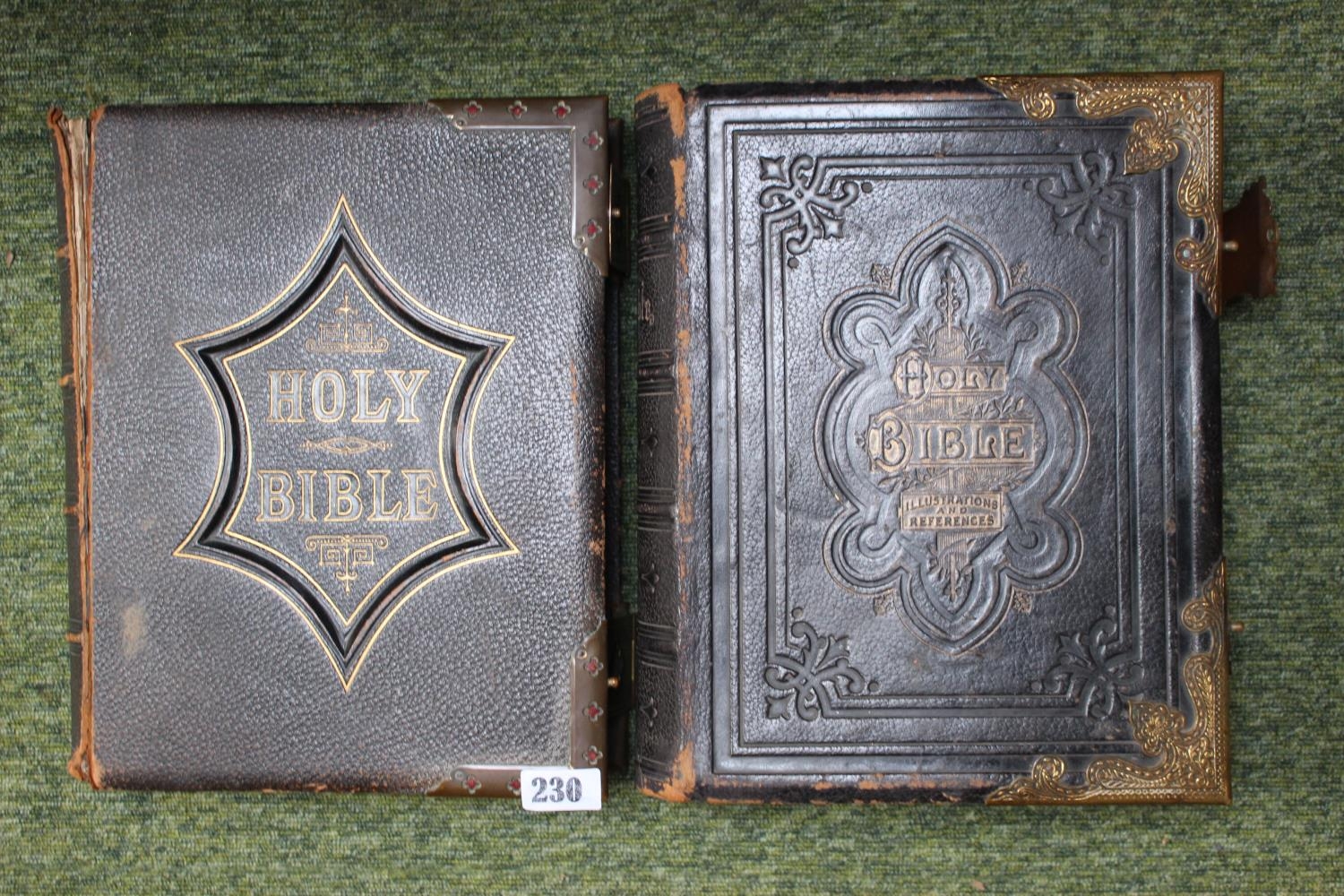 2 19thC Family Bibles with Brass Binding