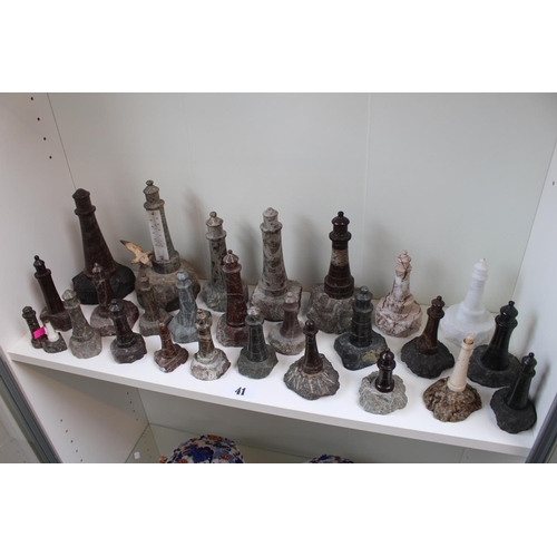 38 - Large collection of Cornish Serpentine Lighthouses of assorted sizes 7cm to 22cm (23 + 4 others)