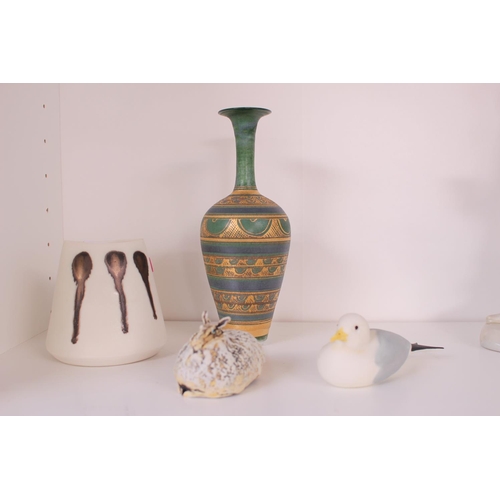 1 - Mary Rich Vase with applied gilt decoration, Studio Pottery Squat vase, Studio Pottery Sheep and a m... 