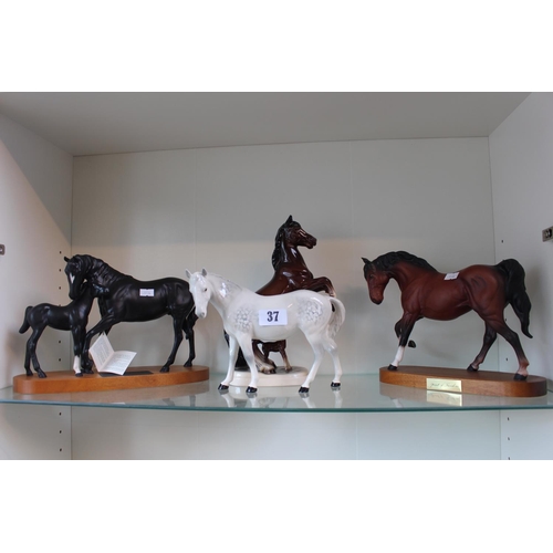 37 - Beswick Black Beauty and Foal, Spirit of Freedom, Beswick Palomino and another horse