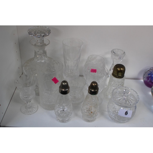 6 - Collection of Edinburgh Crystal Thistle pattern glasses, Decanter and 3 Cut glass shakers