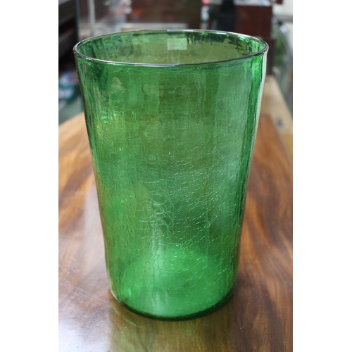 9 - Large Green glass bark effect vase with ground mark to base